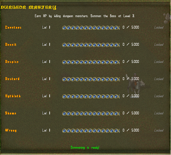 Dungeon Mastery Status Menu Gump