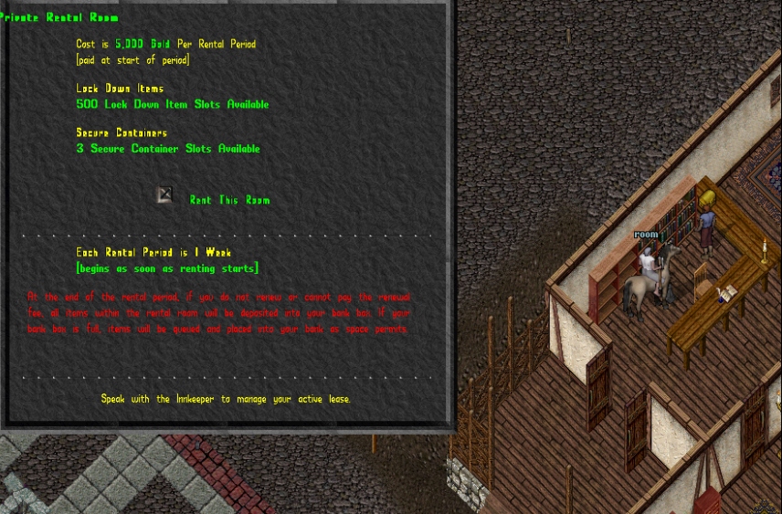 Innkeeper Rental Menu